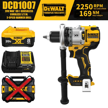 DEWALT DCD1007 Brushless Cordless 1/2 in. 3-Speed Hammer Drill 20V Power Tools 169NM With Battery Charger