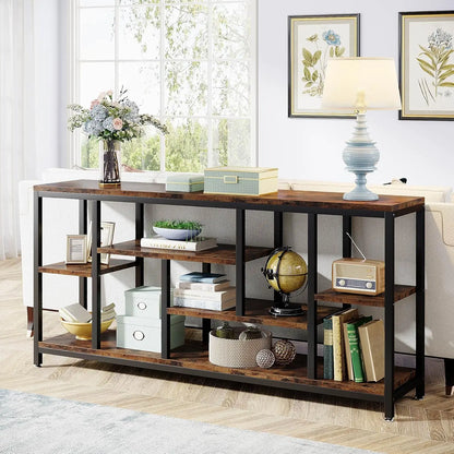 70.9 inch Long Table Behind Couch,3-Tier Industrial Narrow Entryway Hallway Accent Table for Living Room