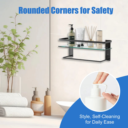 Glass Bathroom Shelf with Towel Bar 15.7in
