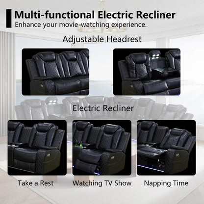 Sectional Couch with Recliner Living Room Set with LED Light/Read