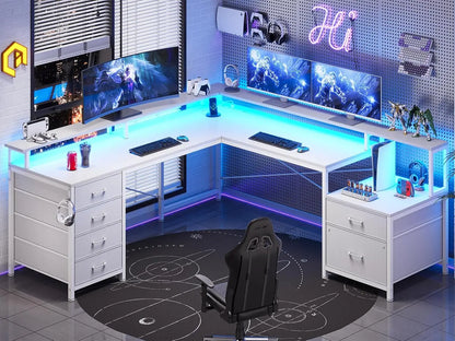 L Shaped LED Desk with 6 Drawers