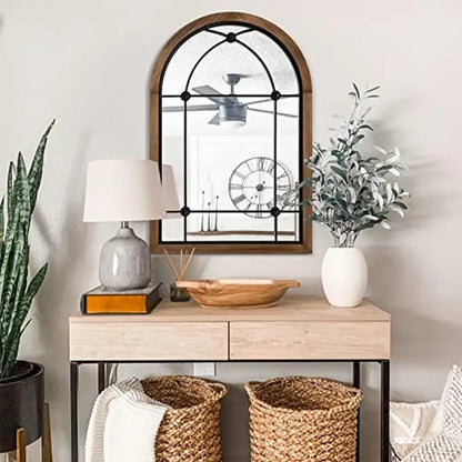 Farmhouse Arched Mirror Wall Decor Rustic Wood Framed Gothic Cathedral Style Accent Mirror