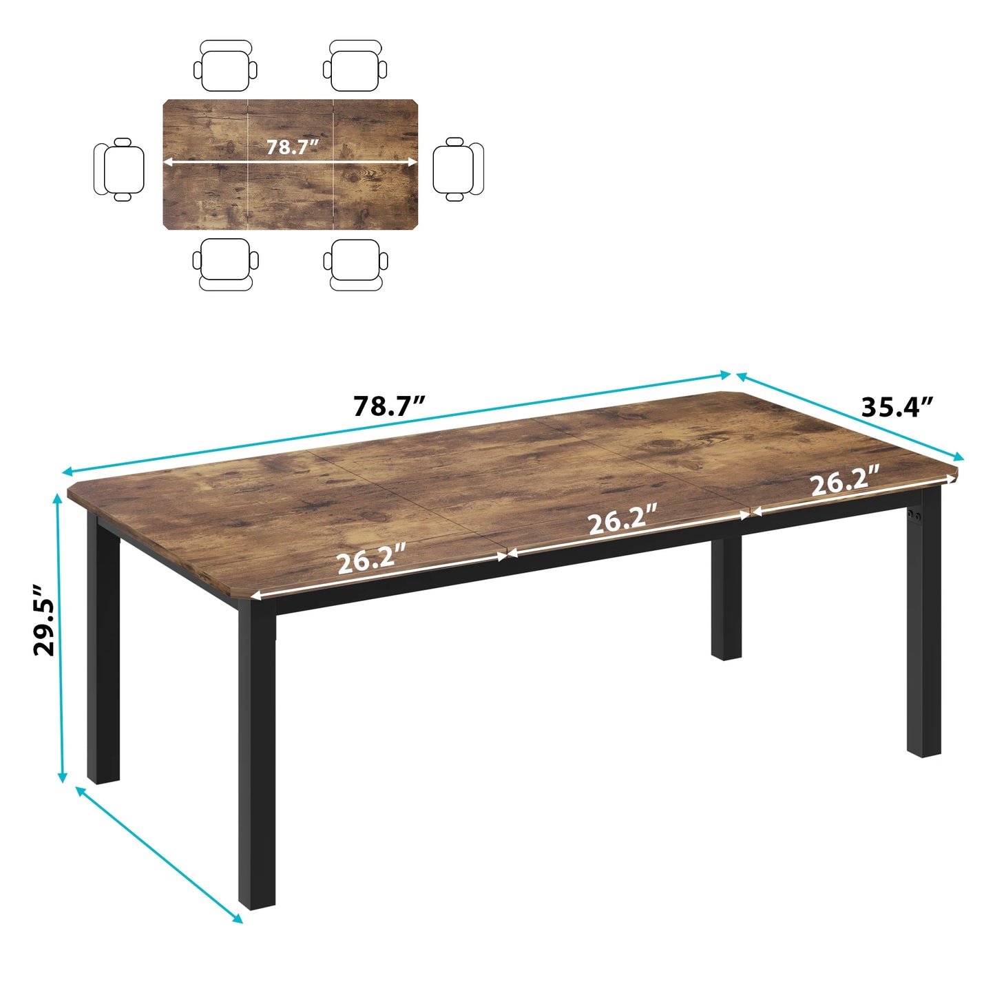 78 Inch Long Kitchen Dining Table， Rectangular Dining Table with Cut Corners for Living Room