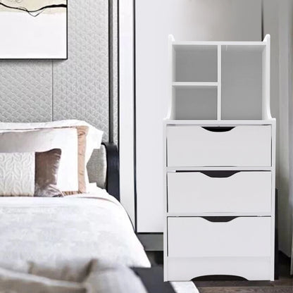 White Side Table Bedroom Modern Nightstand Bedside Table with 3 Drawers Multifunctional Mini Storage Cabinet Organizer