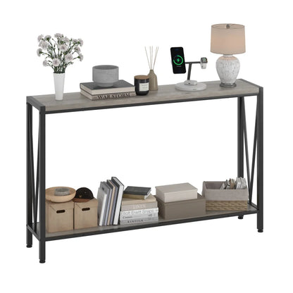 Industrial Console Table 2-Tier Entryway Table with Storage Narrow Sofa Table