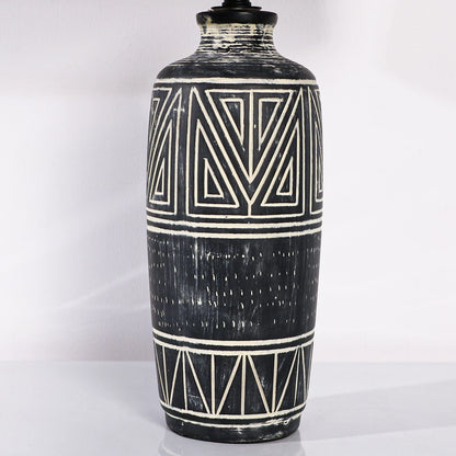 2 Pack 25-Inch Carved Geometric Ceramic Table Lamp With Linen Shade