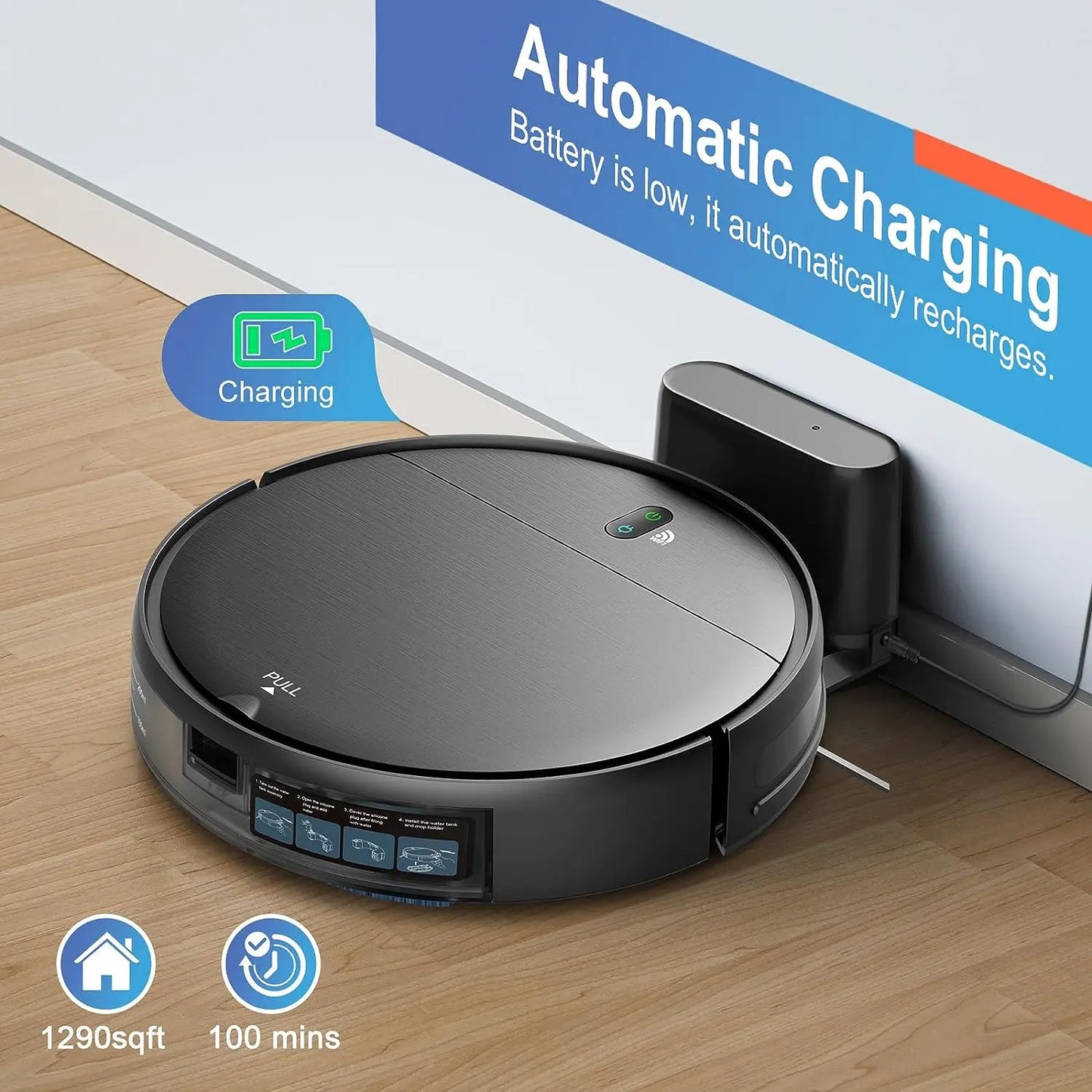 Robot Vacuum Cleaner 6000Pa Power, Auto Charging App, Control Water Tank Wet Mopping