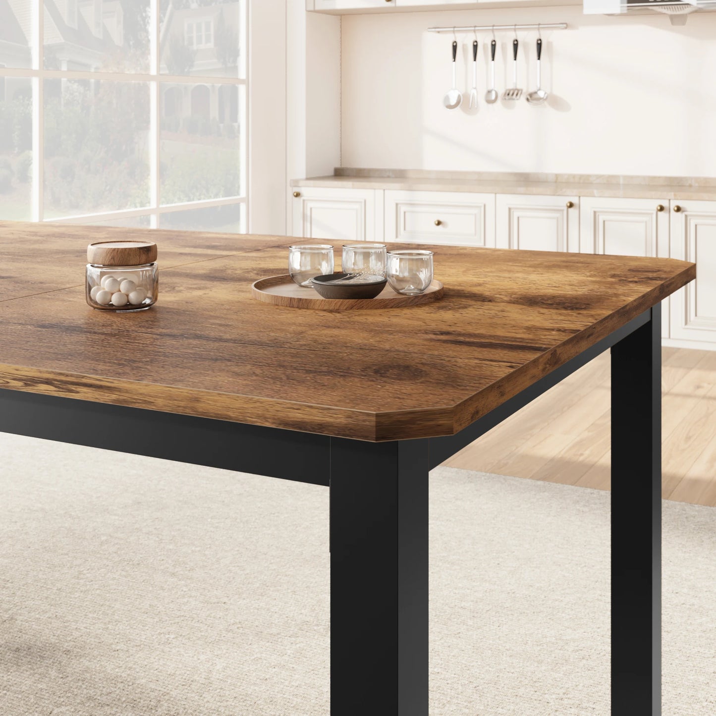 78 Inch Long Kitchen Dining Table， Rectangular Dining Table with Cut Corners for Living Room