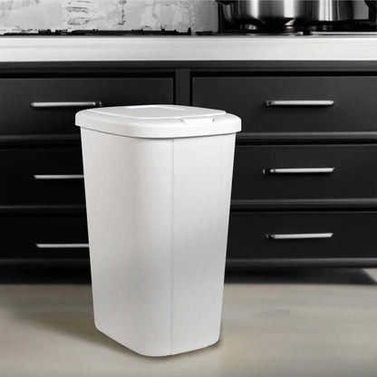 White 13.3 Gallon Plastic Touch Top Kitchen Trash Can