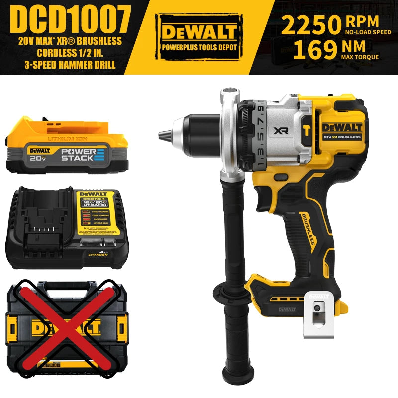 DEWALT DCD1007 Brushless Cordless 1/2 in. 3-Speed Hammer Drill 20V Power Tools 169NM With Battery Charger