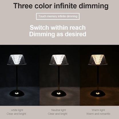 Crystal Table Lamp Metal Base Eye Protection Night Light Rechargeable