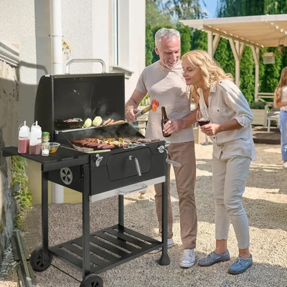 Grill 24-Inch Charcoal with Foldable Side Table, 490 Square Inches Heavy-duty BBQ Grill