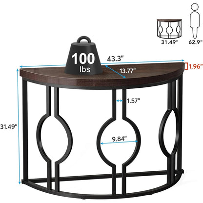 Industrial Semi Circle Sofa Table for Living Room, Hallway, Foyer, Rustic Brown