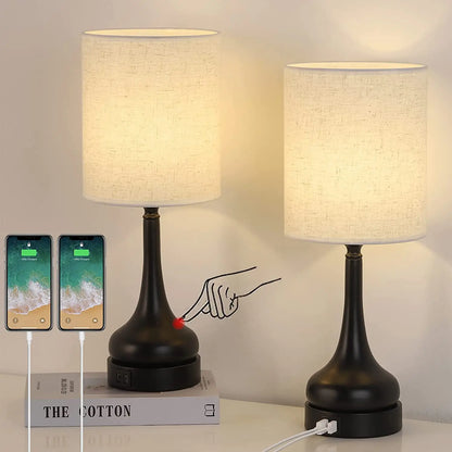 Table Lamp Set of 2 Table Lamps with Touch Control for Living Room with USB Charging Ports