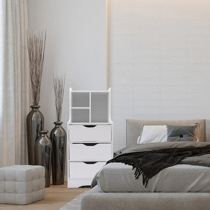 White Side Table Bedroom Modern Nightstand Bedside Table with 3 Drawers Multifunctional Mini Storage Cabinet Organizer