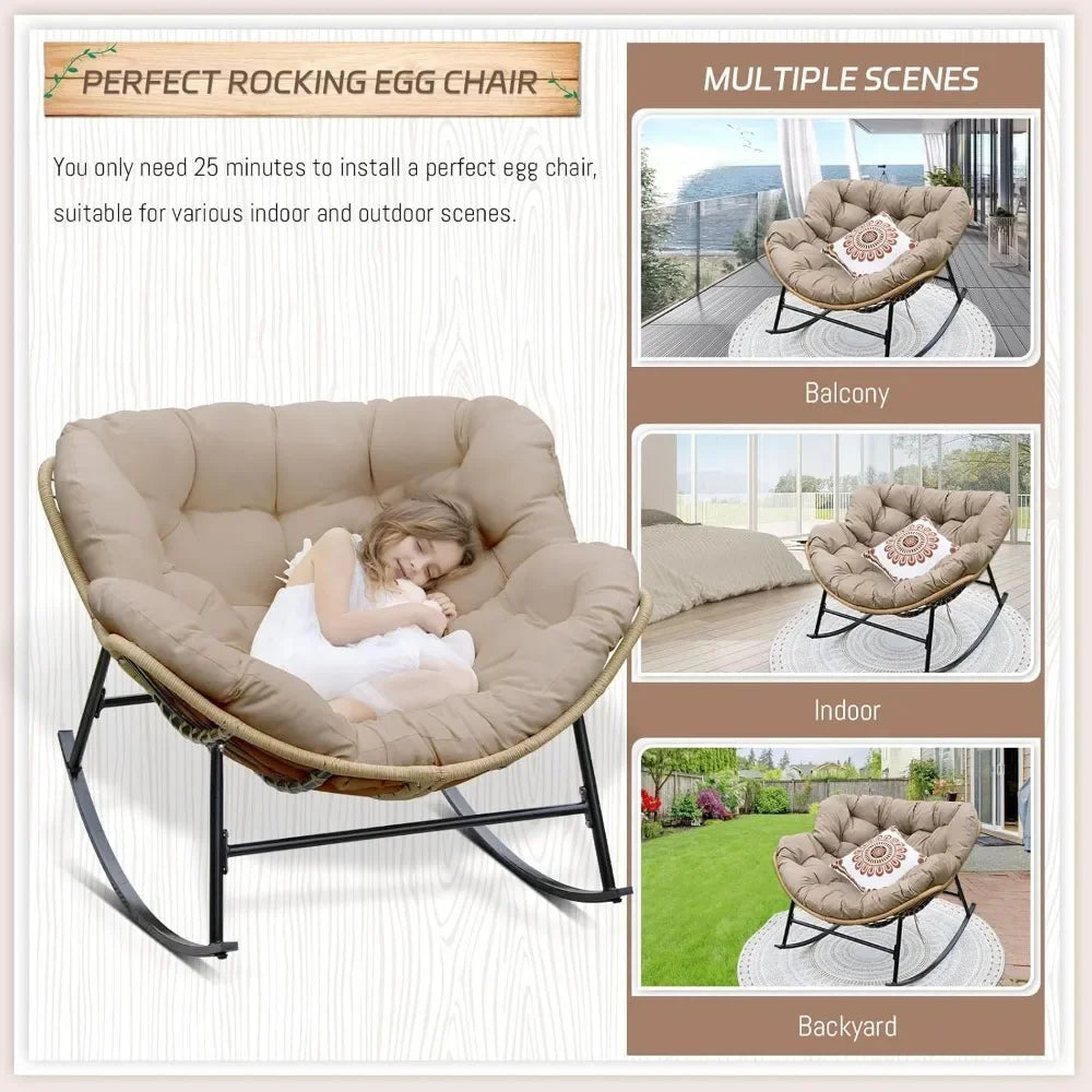 Oversized Outdoor Rocking Chair with Padded Cushion