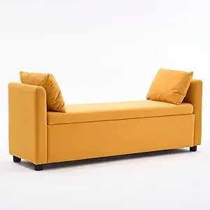 55" End of Bed Bench for King Size Bed, Upholstered Long Ottoman Bench with Arms and 2 Pillows