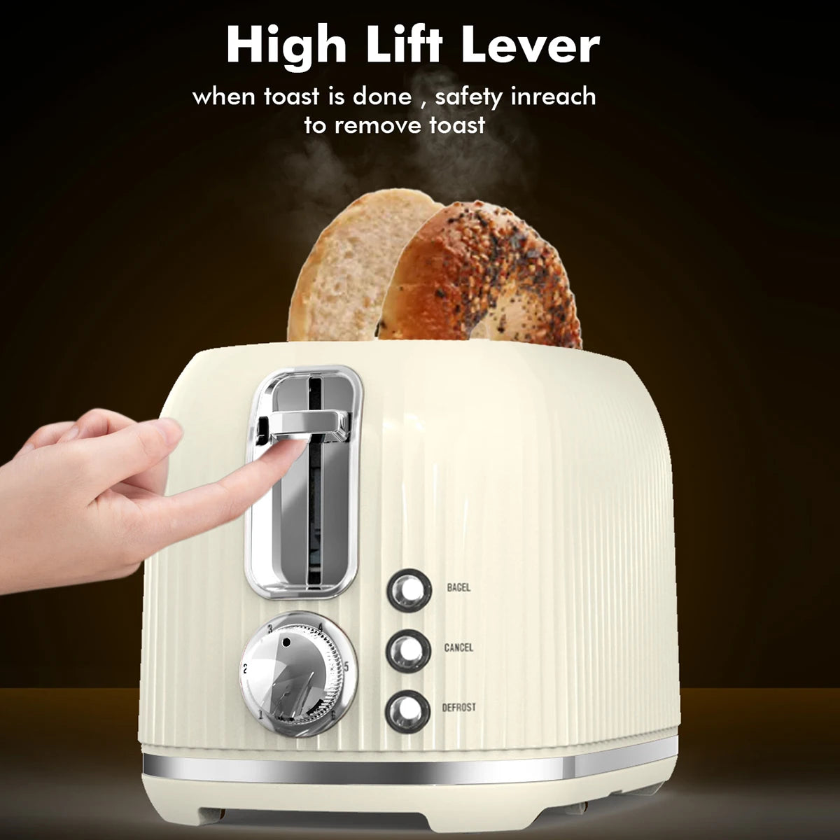 2 Slice Toaster with Extra Wide Slots, Removable Crumb Tray, 6 Browning Options, Auto Shut Off, Frozen Function