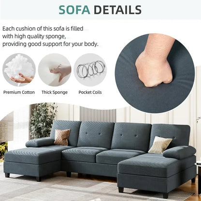 4 Seat U-Shaped Sofa Couch Living Room Furniture