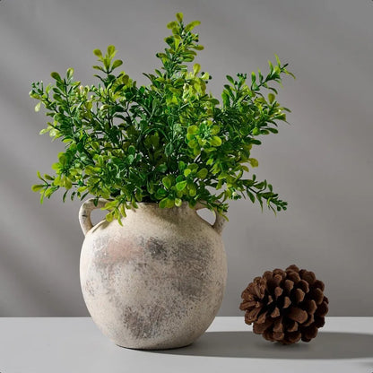 Ceramic Terracotta Vase with Handles, 5.8 Inch Decorative Rustic Vase for Home Decor Farmhouse Living Room Table