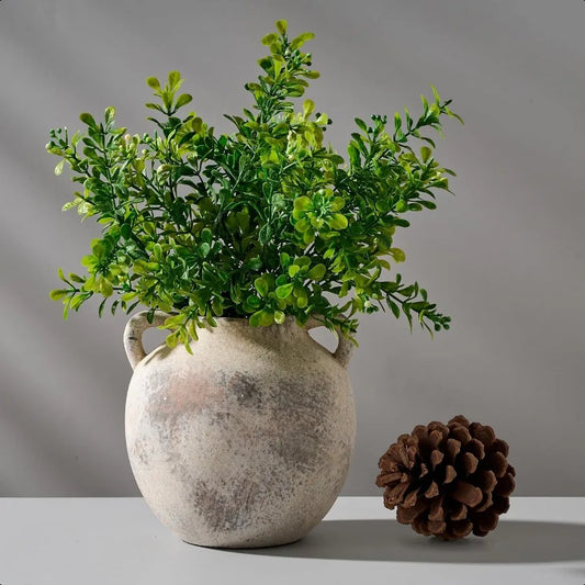 Ceramic Terracotta Vase with Handles, 5.8 Inch Decorative Rustic Vase for Home Decor Farmhouse Living Room Table