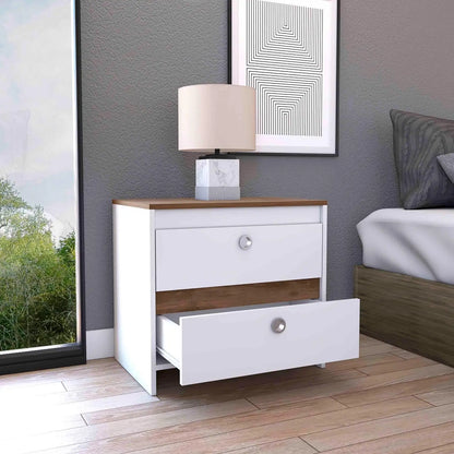 Nightstand, Superior Top, Two Drawers White / Dark Brown