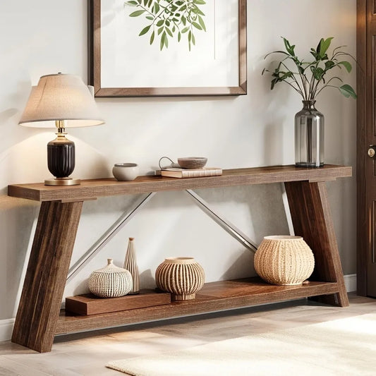 70.9 Inches Extra Long Sofa Table Behind Couch, Industrial Entryway Console Table with Storage for Hallway