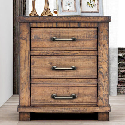Rustic Three Drawer Reclaimed Solid Wood Farmhouse Nightstand End Table  for Living Room/Bedroom