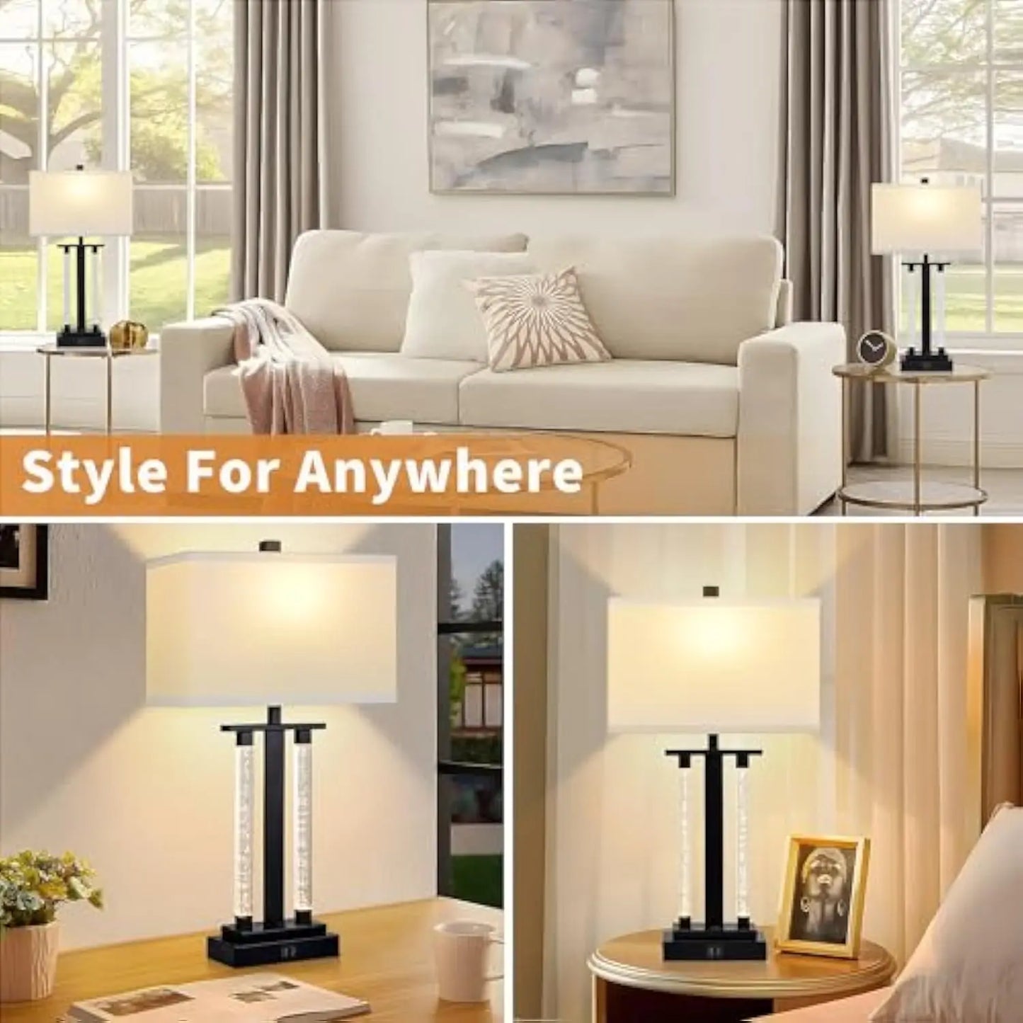 Modern Table Lamps Set of 2,  3 Way Lighting Modes Bedside Table Lamps for Bedroom