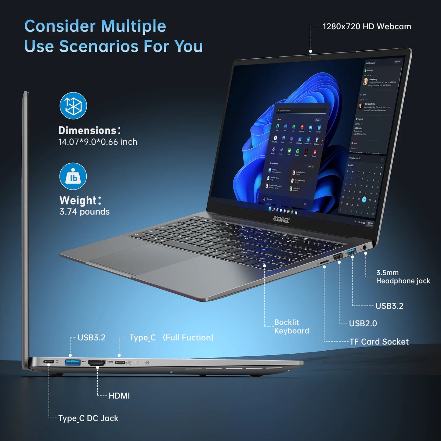 Gaming Notebook Laptop: RAM 16GB NVME SSD 512GB 16.1" Full HD 1920x1080