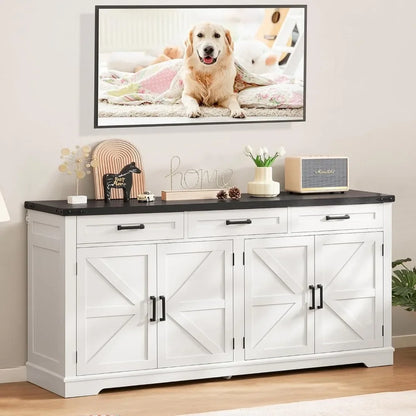 63” Large Buffet Cabinet, Sideboard Buffet Storage Cabinet with 3 Drawers, Farmhouse Coffee Bar with 4 Doors, for Kitchen