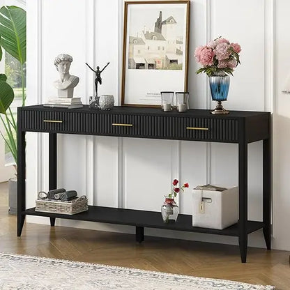 Contemporary Rectangular Console Table with 1 Shelf and 3 Storage Drawers, Entrance Table, Sofa Side Table for Entryway Hallway