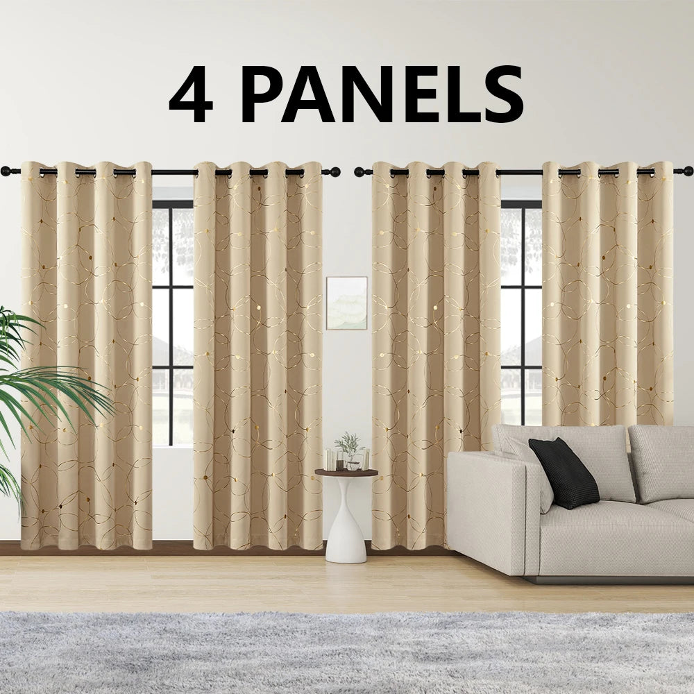 4 PCS  Circle And Dots Foil Blackout Curtains Grommet Thermal Insulated