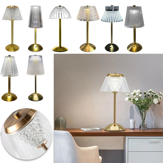 Crystal Table Lamp Metal Base Eye Protection Night Light Rechargeable