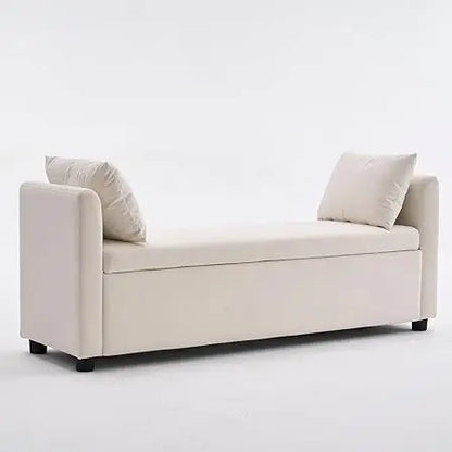 55" End of Bed Bench for King Size Bed, Upholstered Long Ottoman Bench with Arms and 2 Pillows