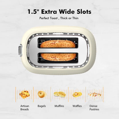 2 Slice Toaster with Extra Wide Slots, Removable Crumb Tray, 6 Browning Options, Auto Shut Off, Frozen Function