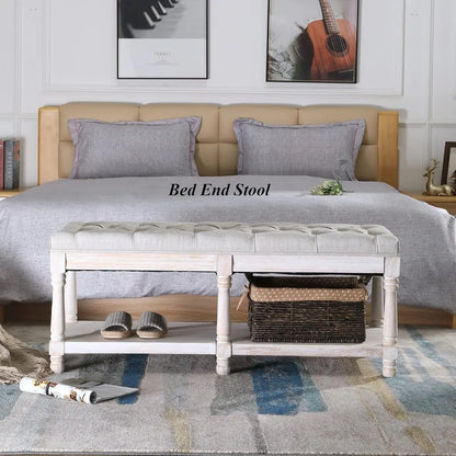 Upholstered Farmhouse Entryway Shoe Bench Or Bed End Stool