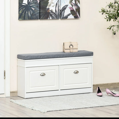 41" Entryway Shoe Rack Bench Storage Organizer Ottoman W/ 2 Drawers, Cushion