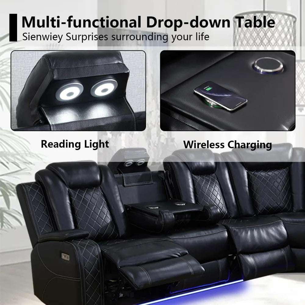 Sectional Couch with Recliner Living Room Set with LED Light/Read