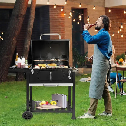 Grill 24-Inch Charcoal with Foldable Side Table, 490 Square Inches Heavy-duty BBQ Grill