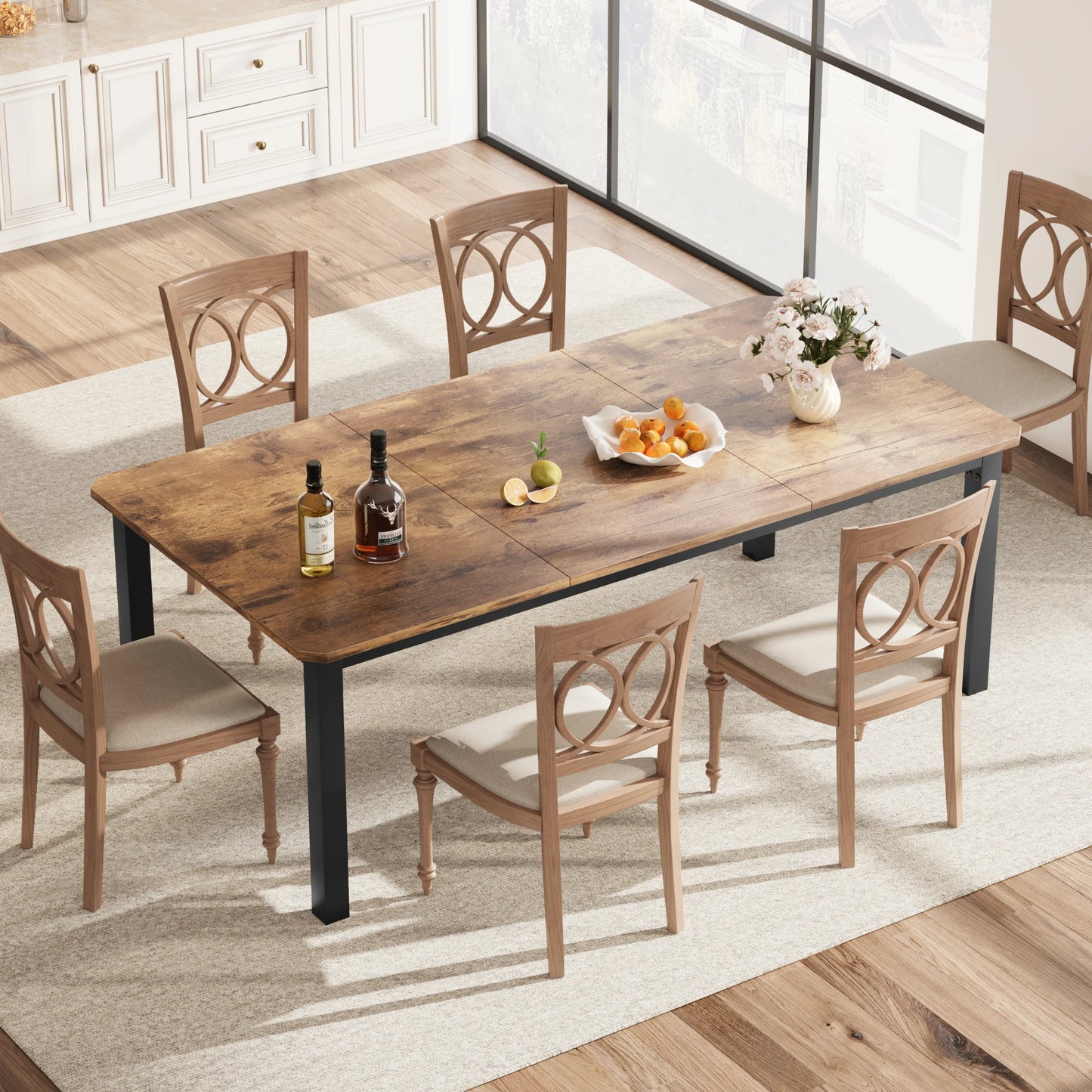 78 Inch Long Kitchen Dining Table， Rectangular Dining Table with Cut Corners for Living Room