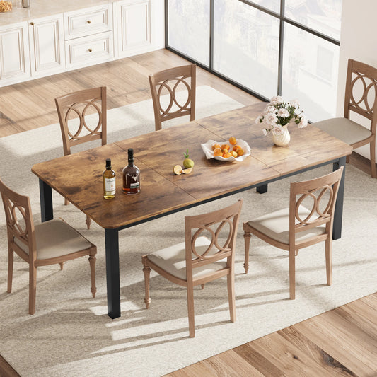 78 Inch Long Kitchen Dining Table， Rectangular Dining Table with Cut Corners for Living Room