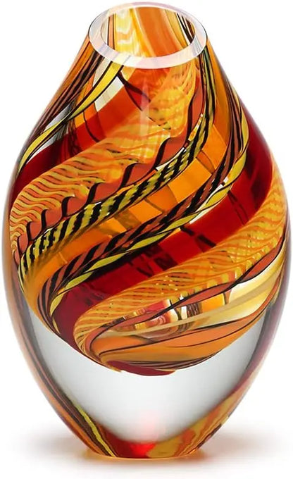 Drop Glass Vase Twisted Hippie Blue/Green Canes Hand Blown Murano-Style Art Glass