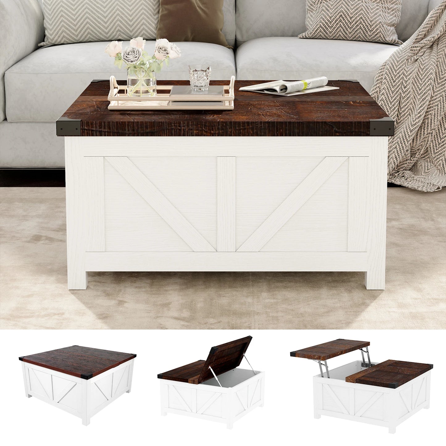 35.6"/40'' Lift Top Farmhouse Coffee Table with Large Hidden Storage