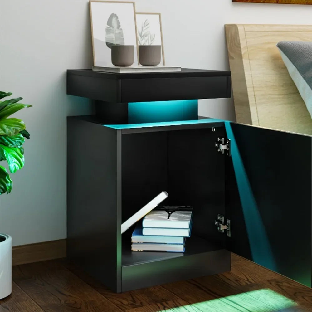 Nightstand Set of 2 with LED Lights,Night Stand with Storage Cabinet for Bedroom,Bedside Table with LED