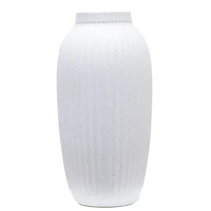 Indoor Speckled White Ribbed Ceramic Vase 16" Stand Alone