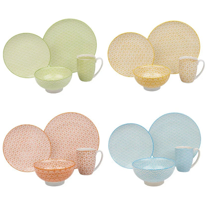 16PCS tableware Porcelain Multi-Colour Japanese-style Dinnerware Set with 4 Dinner Plate Dessert Plate Bowl Mug