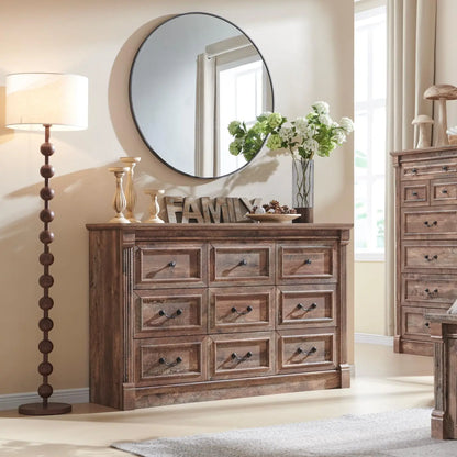 Farmhouse 9 level dresser, 55" large Roman column chest of drawers, bedroom, hallway, living room, storage dresser