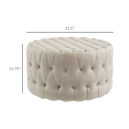 Button Tufted Ottoman Foot Stool with Velvet-feel Upholstery, Beige