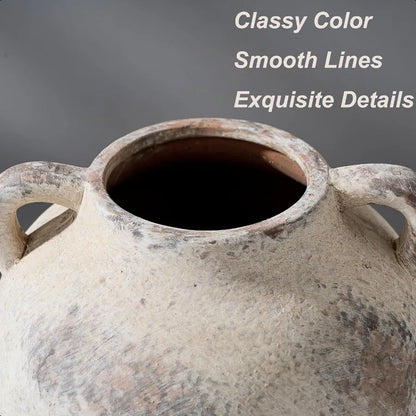 Ceramic Terracotta Vase with Handles, 5.8 Inch Decorative Rustic Vase for Home Decor Farmhouse Living Room Table
